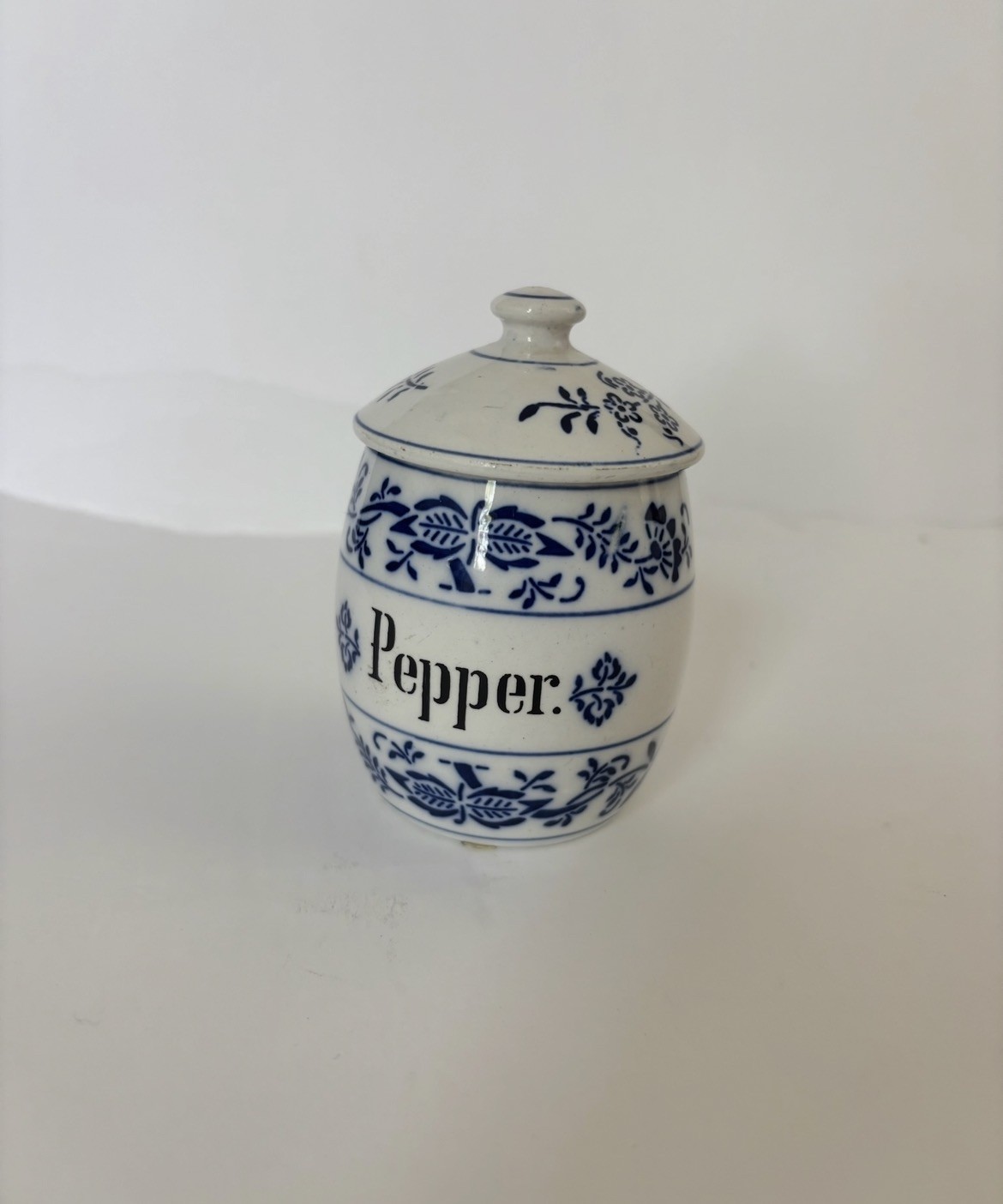 Antique German Porcelain Blue Onion Spice Jar – Pepper – Blue & White