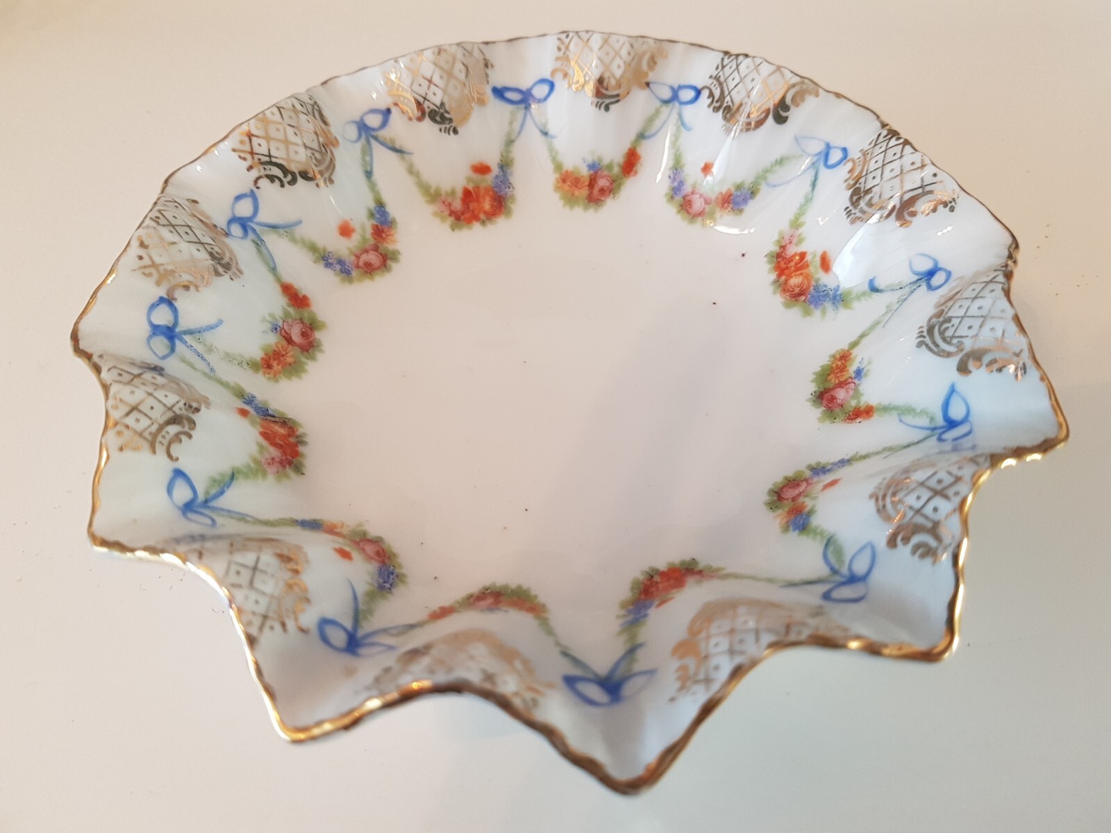 Antique Silesia German Porcelain Ruffled Edged Dish Bowl