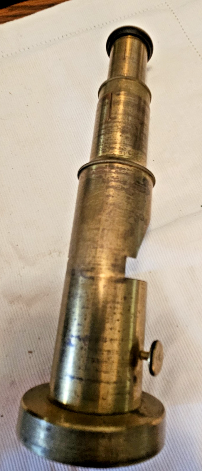 Antique Brass Field Microscope Mid 1800’s Simple Style Wood Box Glass Len Intact