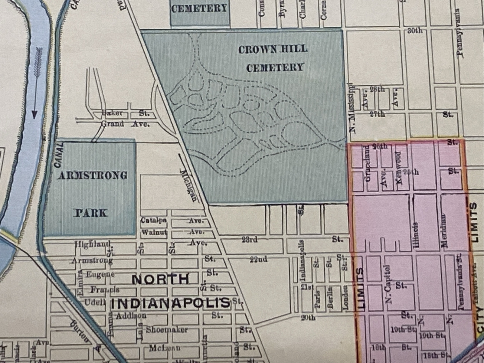 Large Format 1905 COLOR Rand McNally Map Atlas Page Business City Indianapolis
