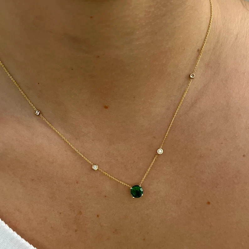2.00Ct Round Cut Lab Created Emerald Pendant Necklace 14K Yellow Gold Plated 18″