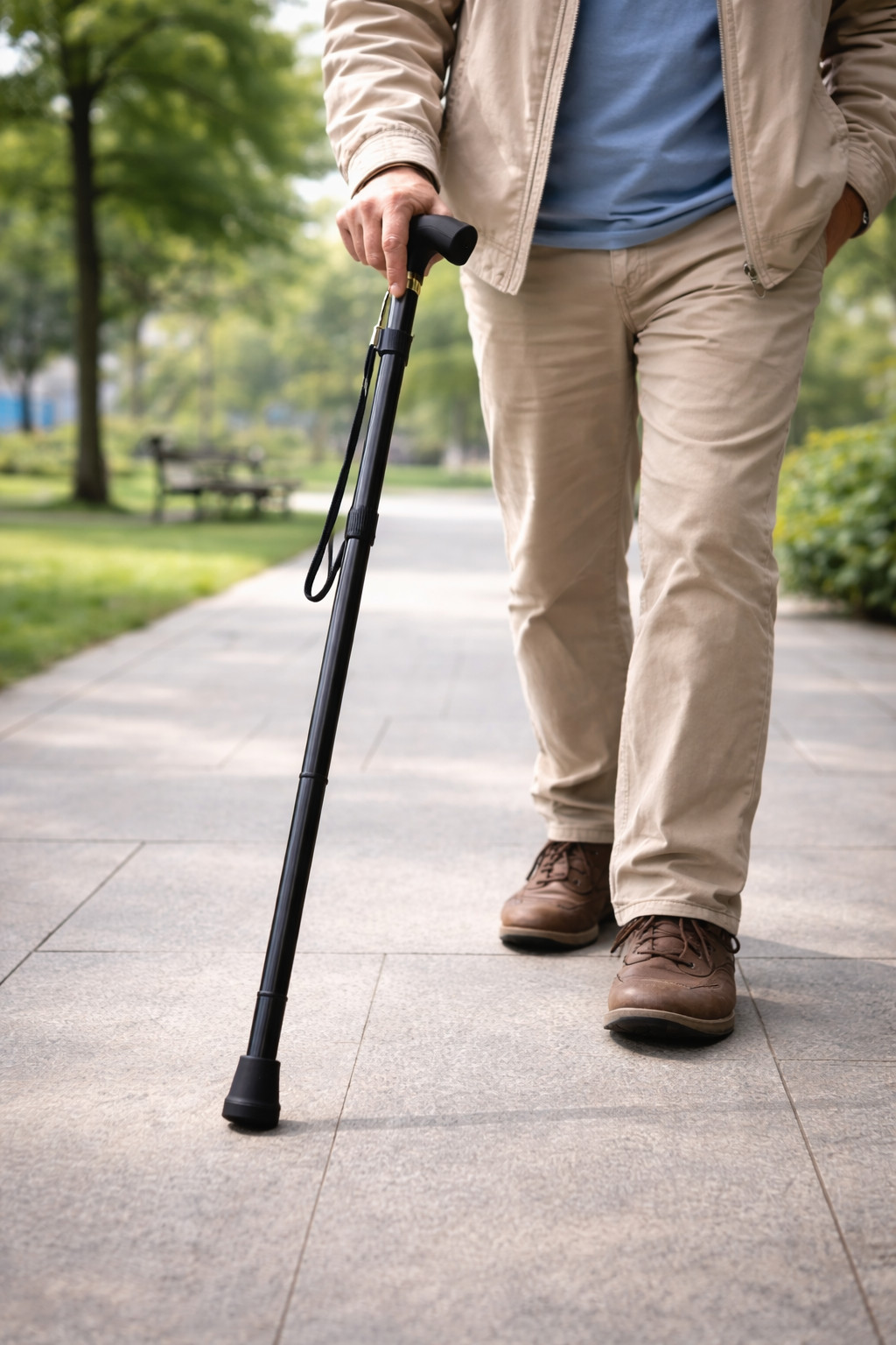 Adjustable Folding Walking Cane Lightweight With Wrist Strap Non-Slip Rubber Tip