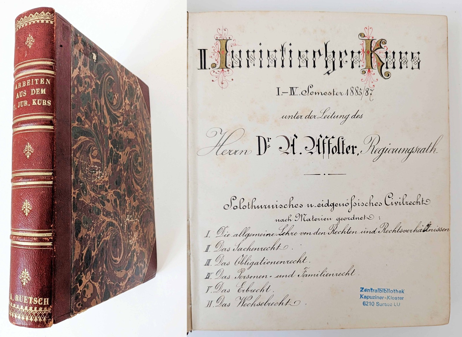 Aalbert Affolter / Solothurn – Lecture Notes Law Manuscript Handwriting 1885