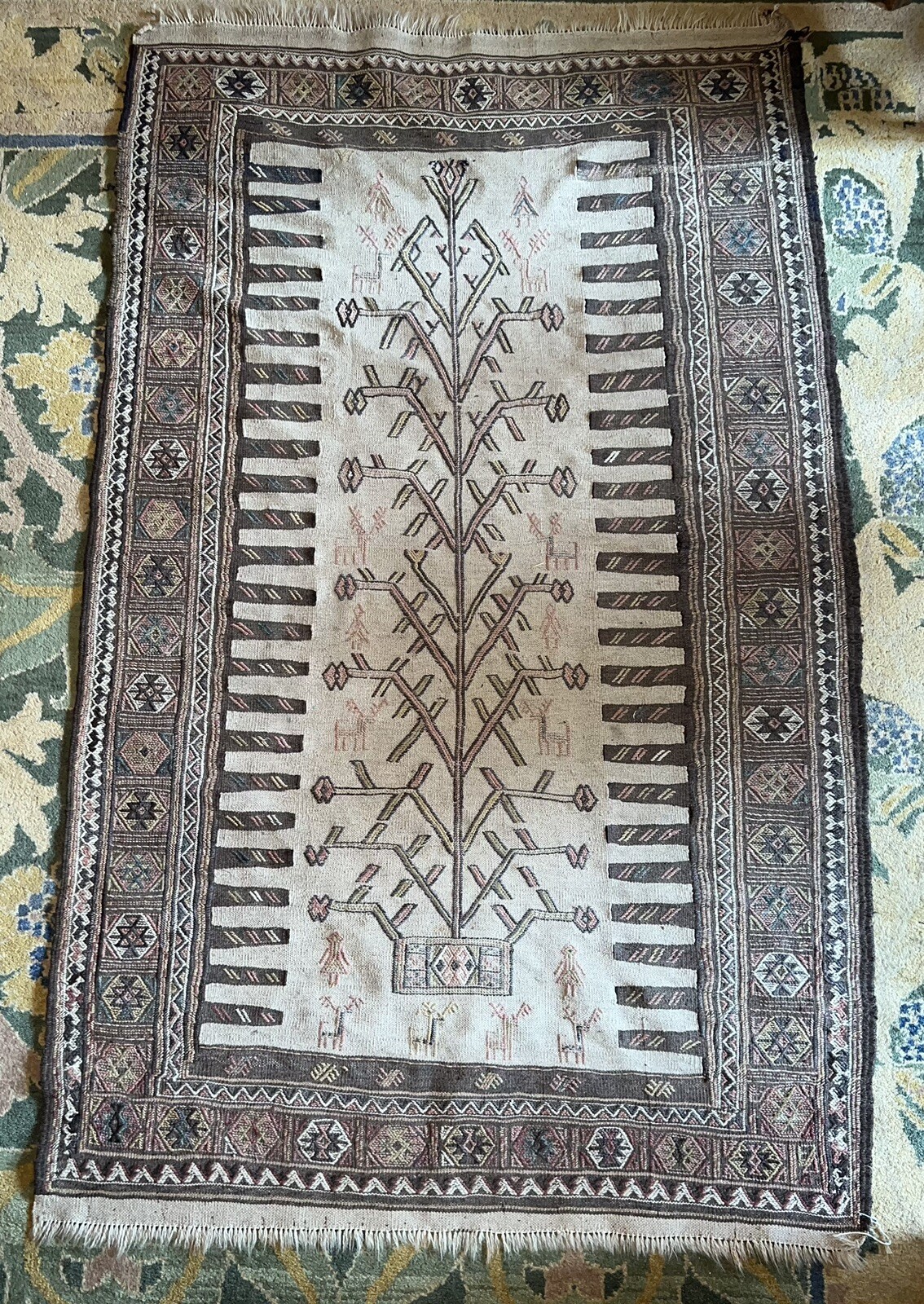 Vintage Tree of Life Washed Out Rug Pictorial Hand Knotted 43″ by 72″