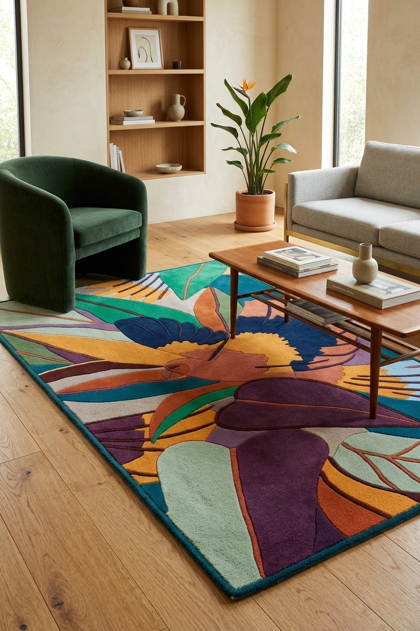 Hand Tufted floral tropical Design Area Rug Wool Carpet for Living Room 5×8 6×9