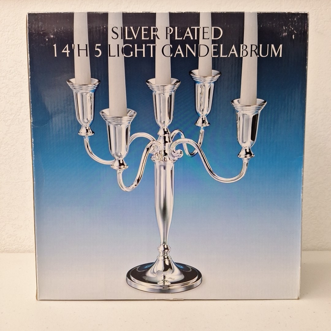 Vtg GODINGER Sterling Silver Plated Candelabrum Candlestick Holder 5 Arms NEW