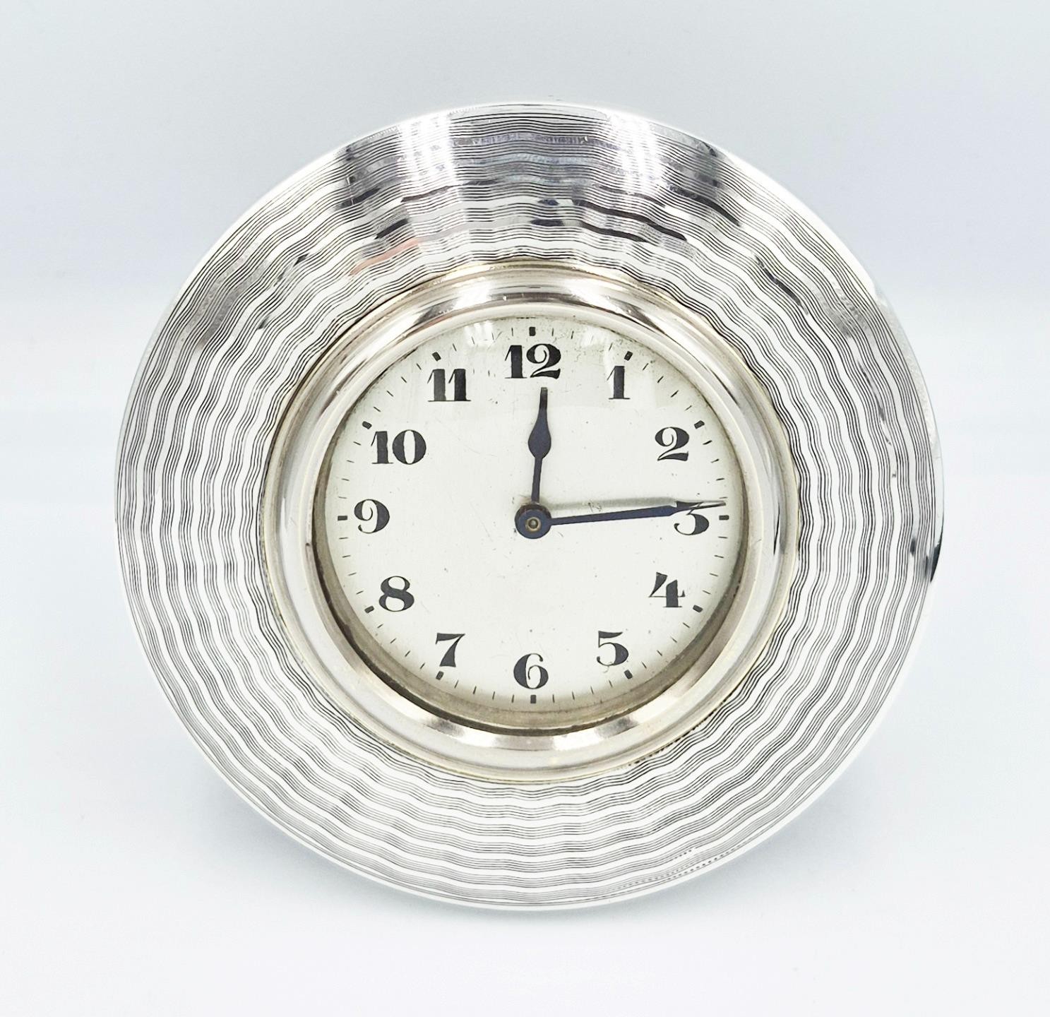 ART DECO STERLING SILVER MOUNTED BEDSIDE CLOCK Chester 1928