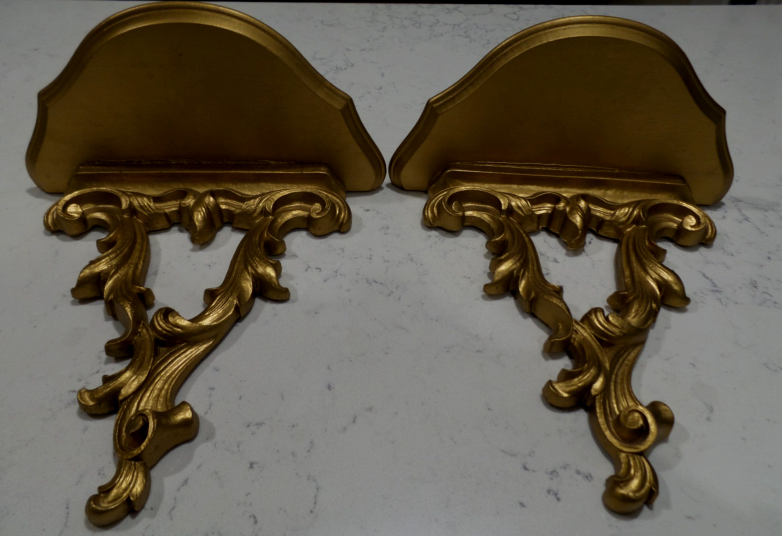 Two Vintage Syroco Wood Wall Sconces (9″Wx10″Hx6″D for Shelf Made USA