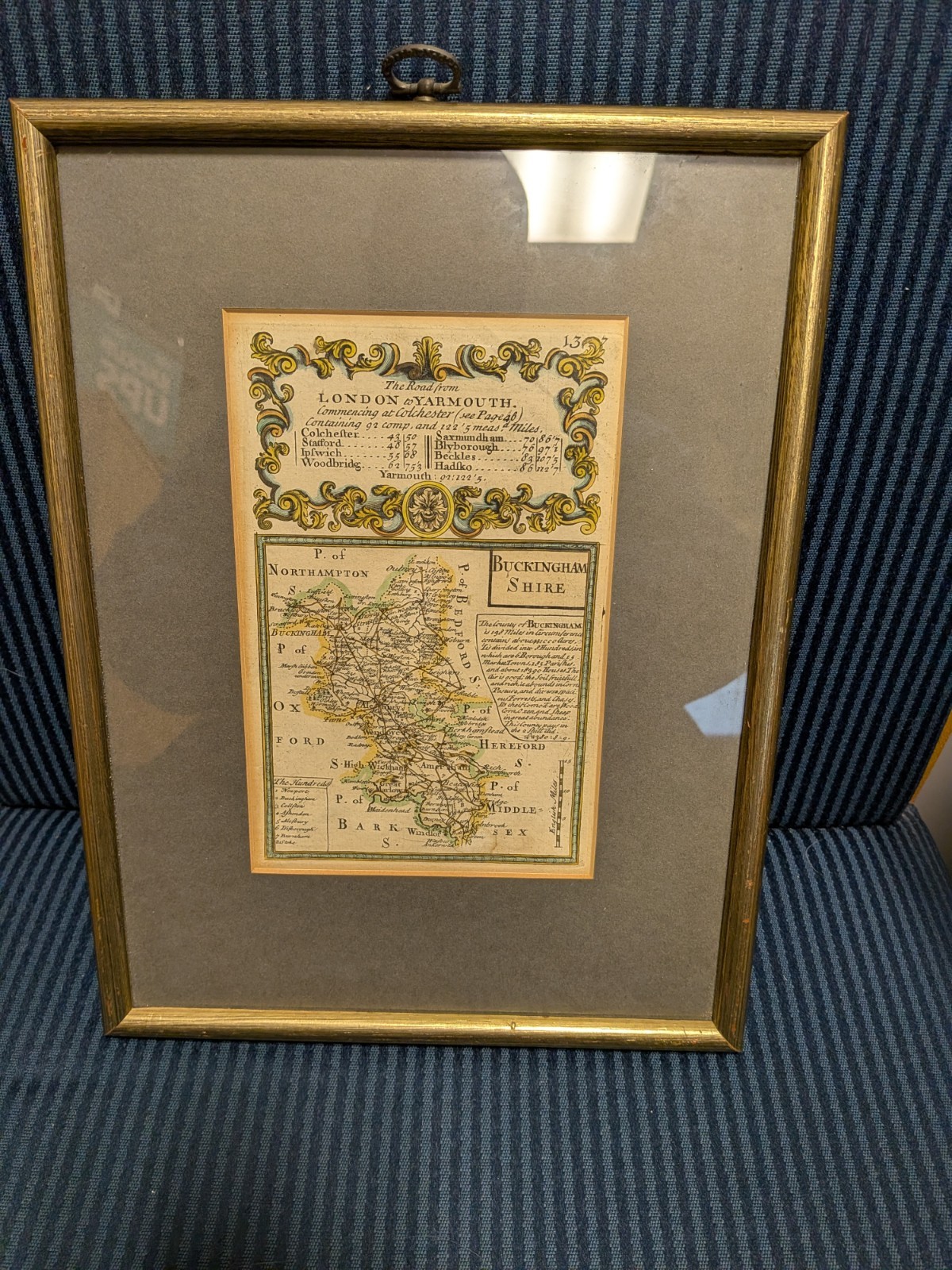 Rare Antique Map Double Sided Frame- London To Yarmouth And Essex + Suffolk