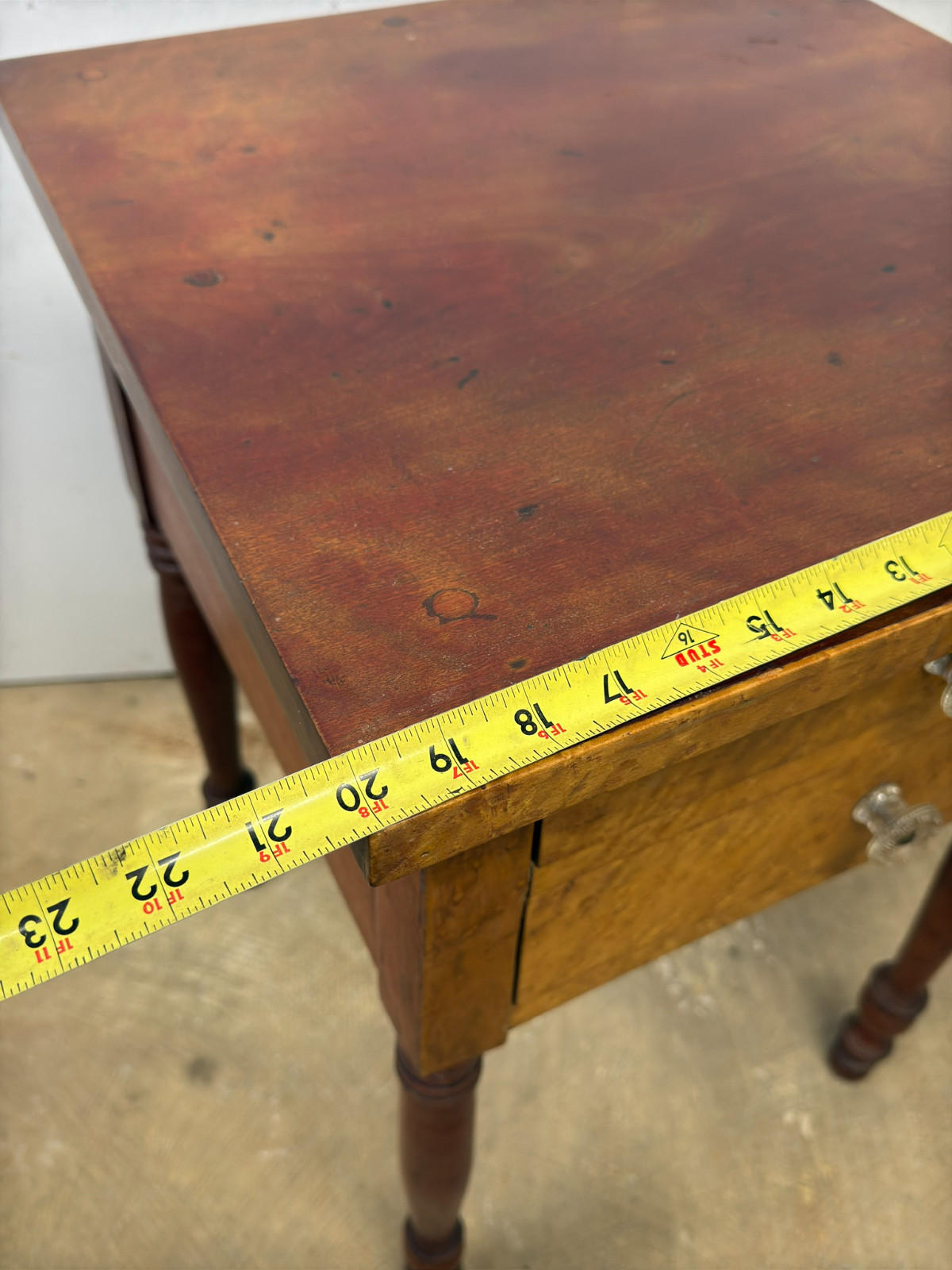 antique Birdseye maple & cherry red wash 2 drawer table stand Country Farm