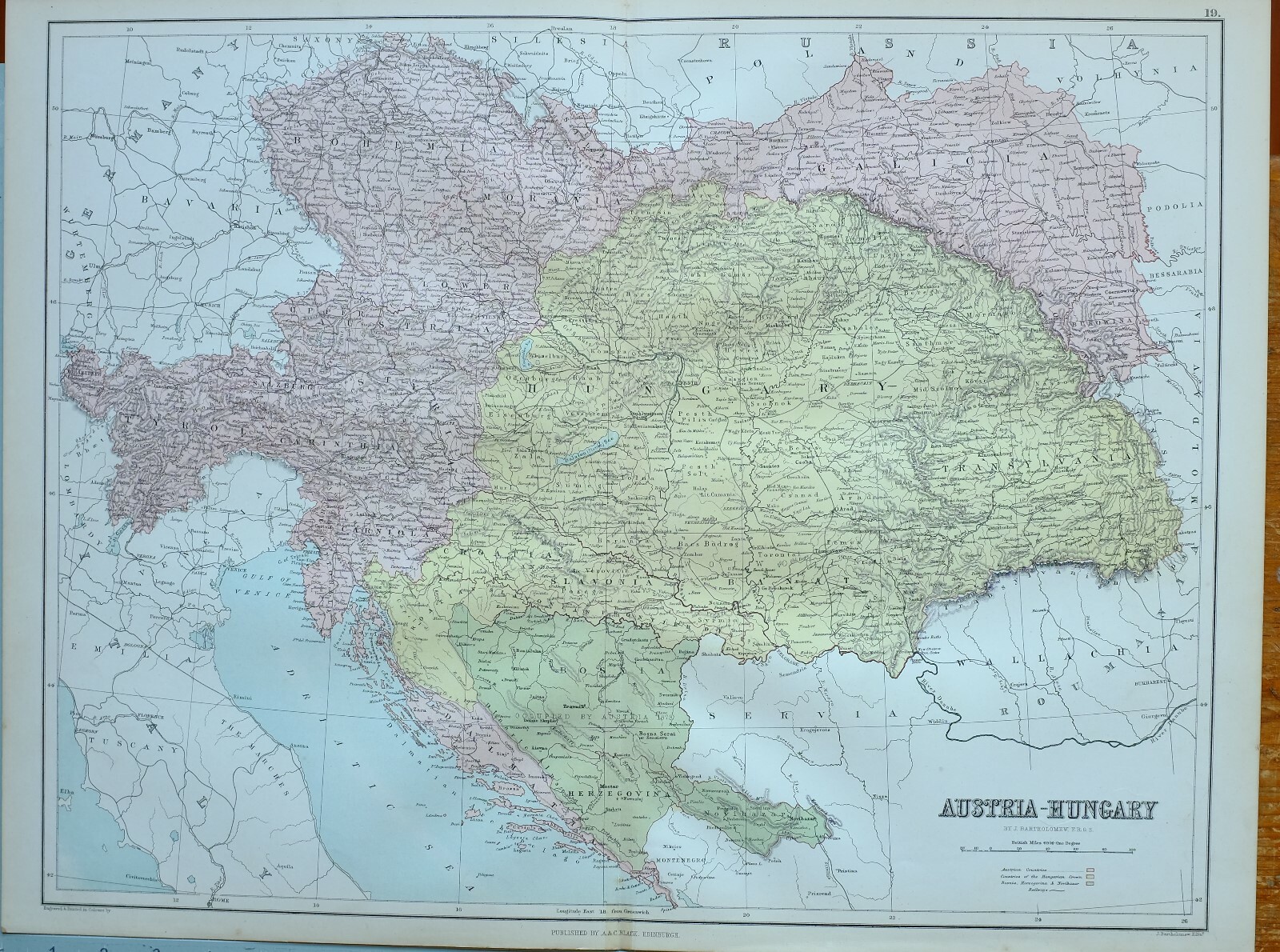1882 ANTIQUE MAP AUSTRIA HUNGARY BOSNIA TYROL CARNIOLA BOHEMIA MORAVIA GALICIA