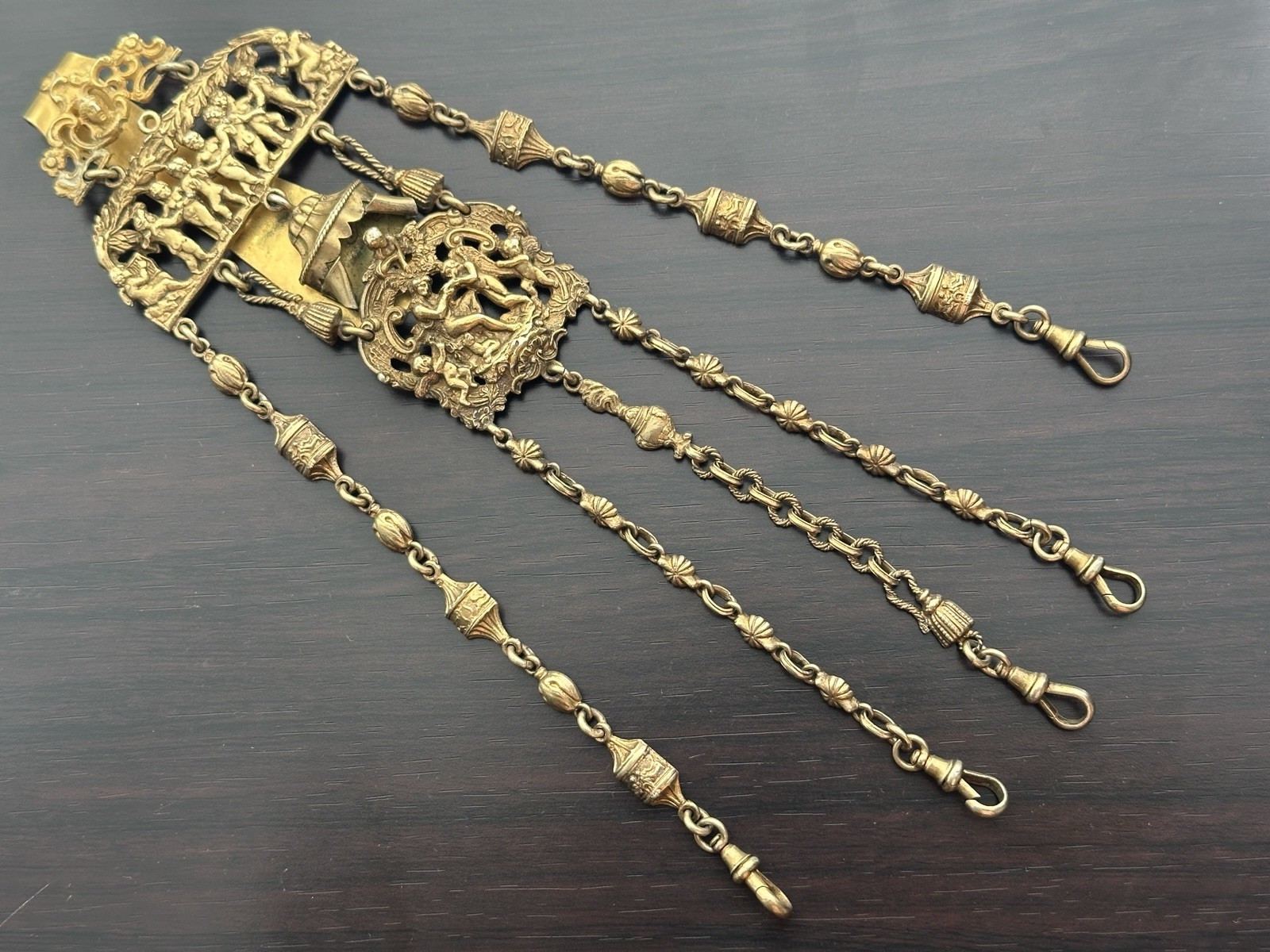 Stunning Victorian Solid Silver Gilt Chatelaine c.1870