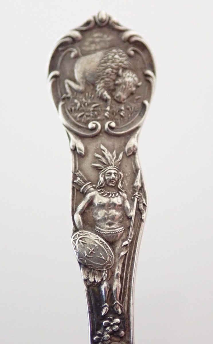 Antique Native American Indian Chief Buffalo Sterling Silver Spoon