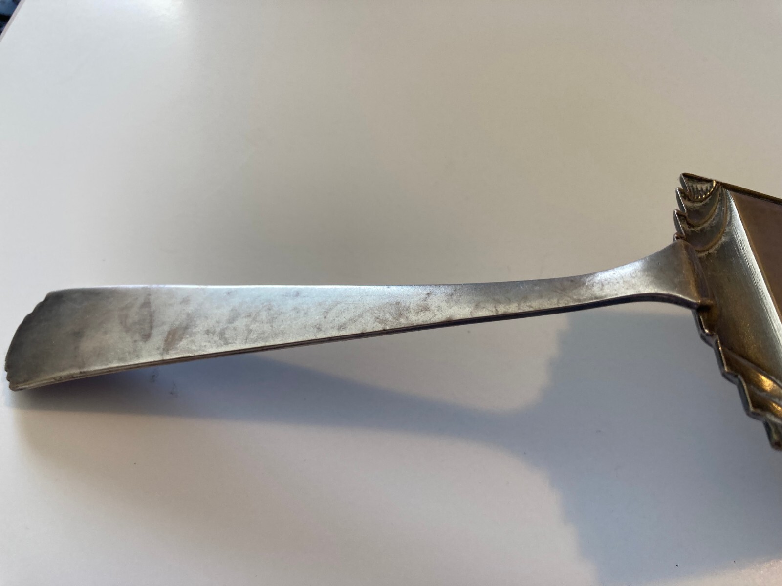 silver Pie/cake server with abalone/pearl inlaid marked Alpaca HOKA