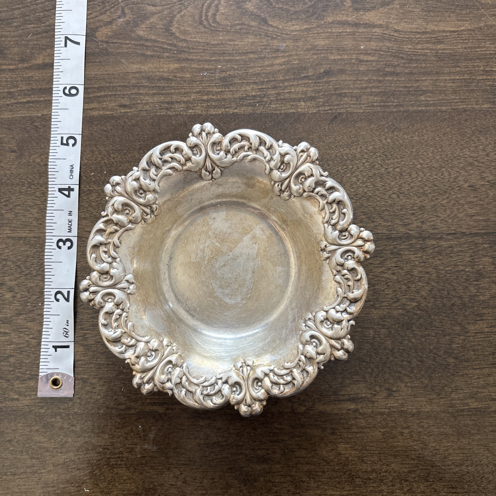 Vintage Wallace Baroque Style Silverplate Candy/Vanity/Trinket Dish #403 5″