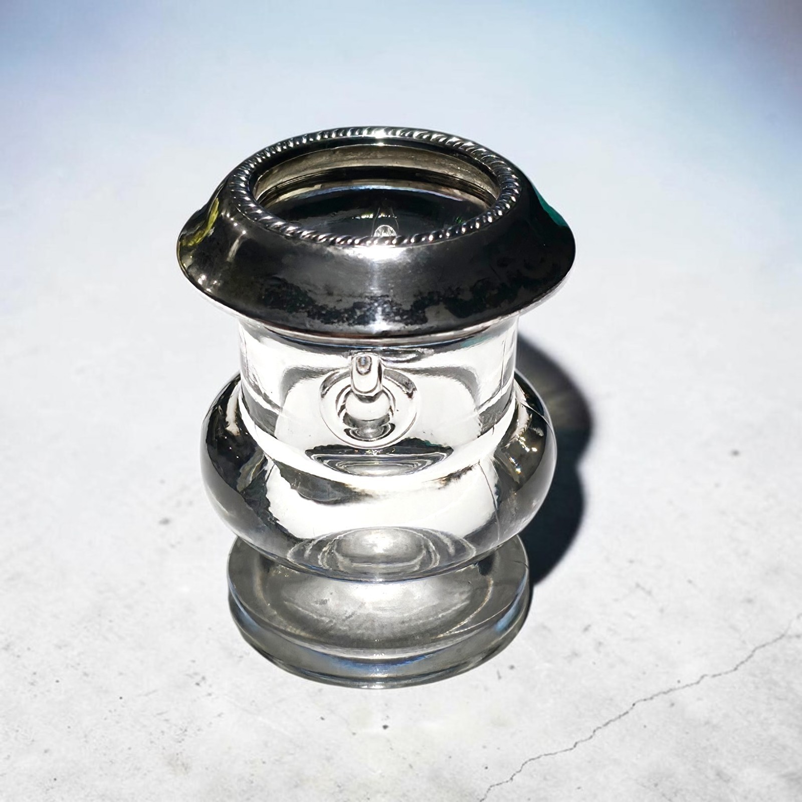 Vintage Sterling Silver Glass Toothpick Holder Rope Rim Pattern