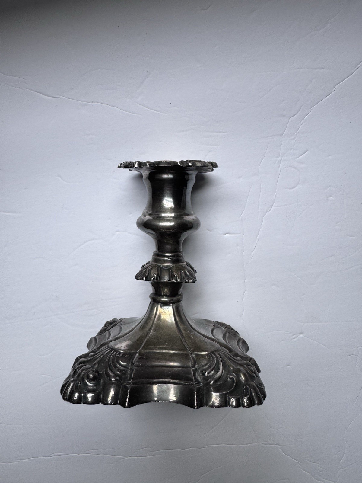 Coronet Plate Candlestick Holder Silver Tone Vintage Scalloped Patina