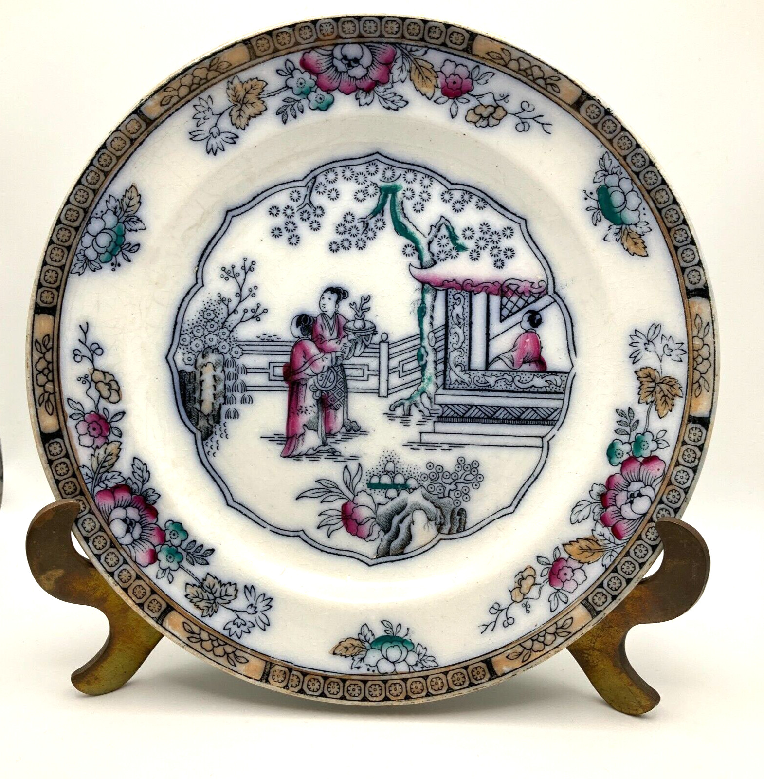 Antique Bates Walker and Co English Chinoiserie Polychrome Luncheon Plate 6369