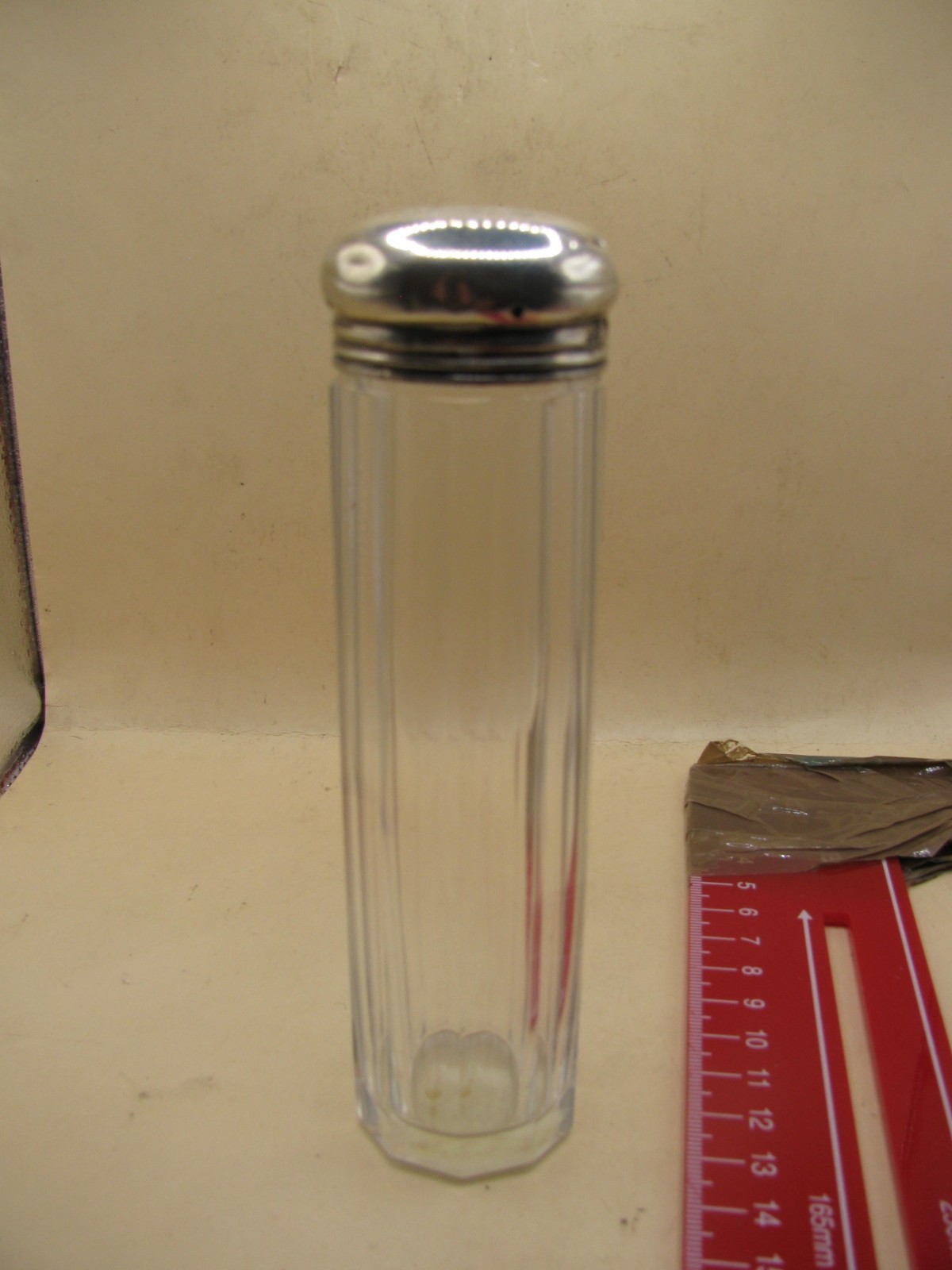 London 1902 Sterling Silver & Glass TALL Dressing Table Storage Box Vanity Jar