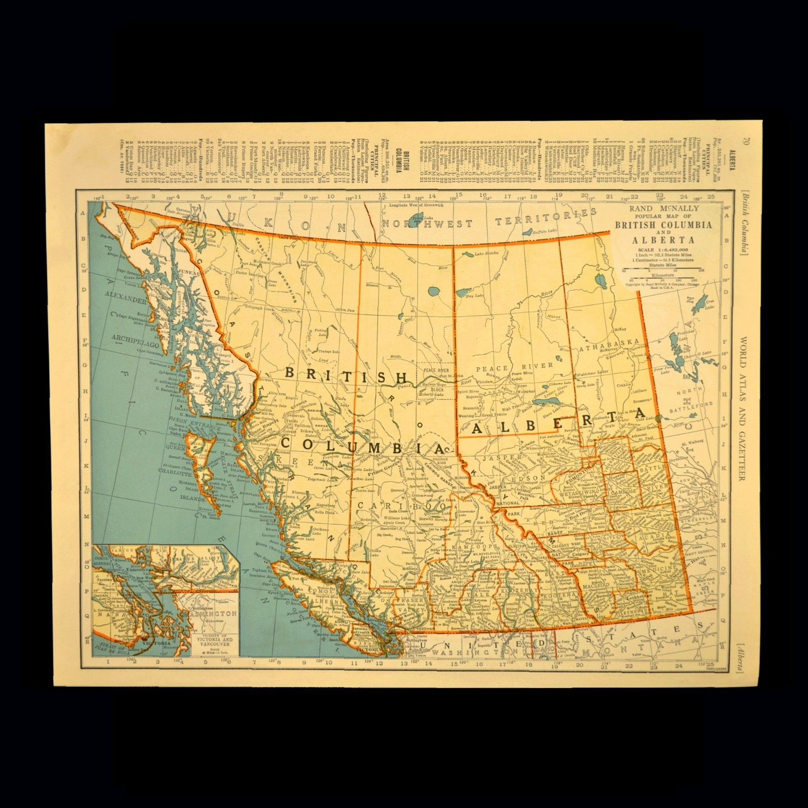 Vintage BRITISH COLUMBIA Map ALBERTA Canada Wall Art Old Original Antique