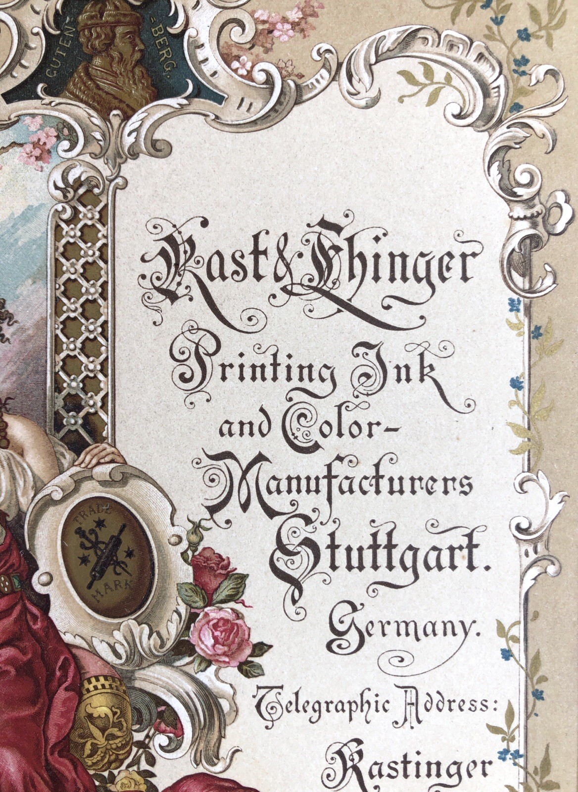 19th C. Advertising Card Kast & Ehinger, Printing Ink & Makers of Color, Germany