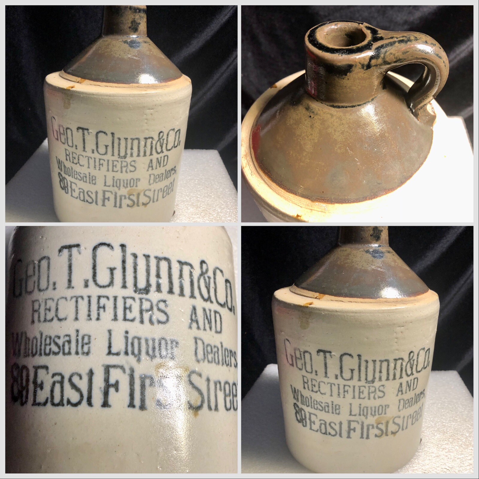 rare stoneware 1/2 gal.jug cobalt stencil “Geo.Glynn Wholesale Liquor Dealers”