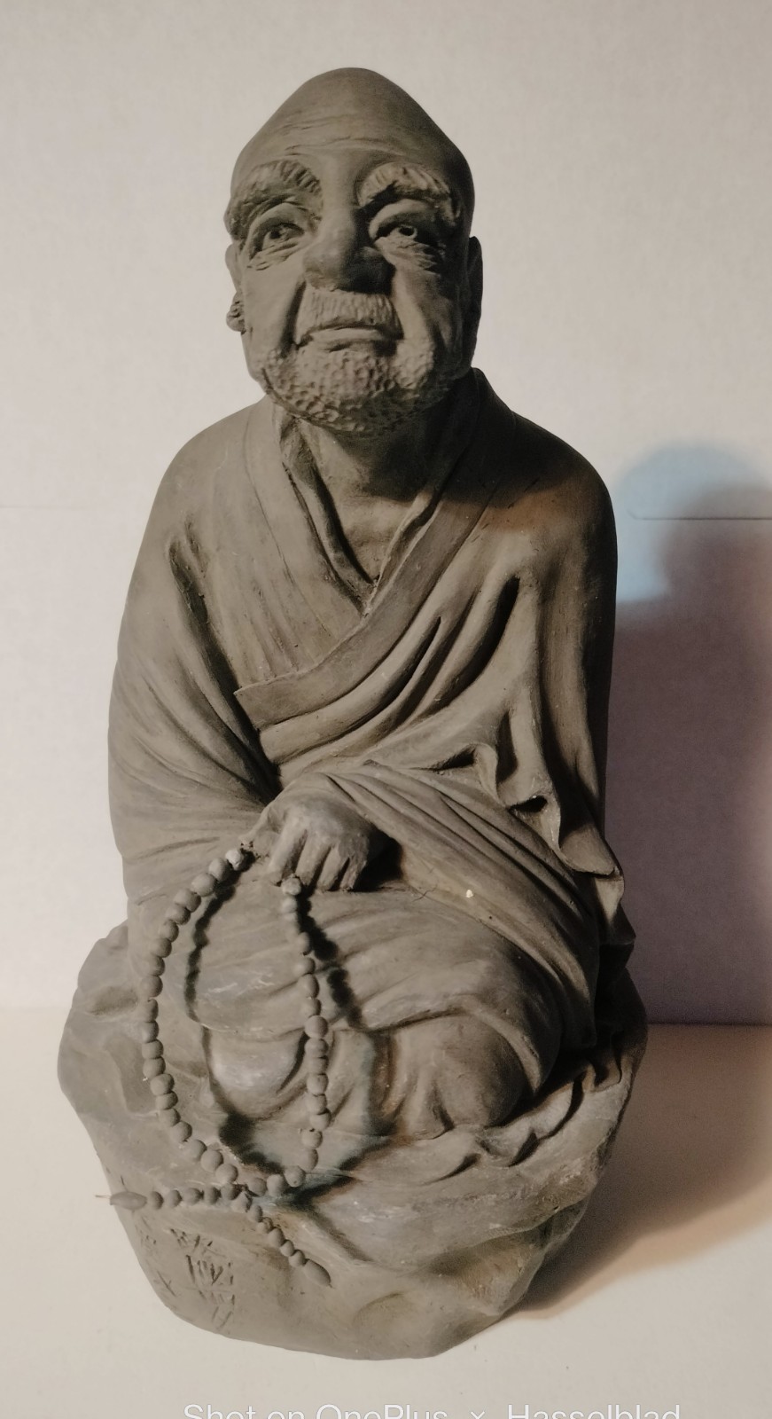 1 of the 16 Arhats in Buddhism Clay Statue Figure Seated With Prayer Beads
