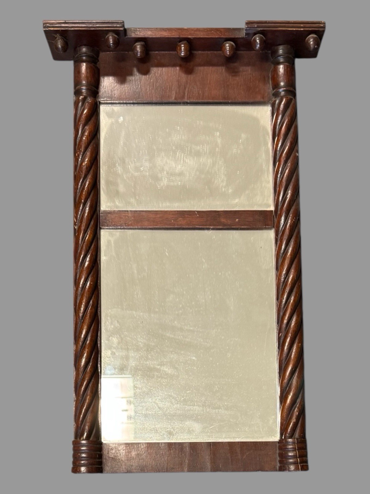 Antique Federal 21″ Split Mirror with Barley Twist and Acorn Details