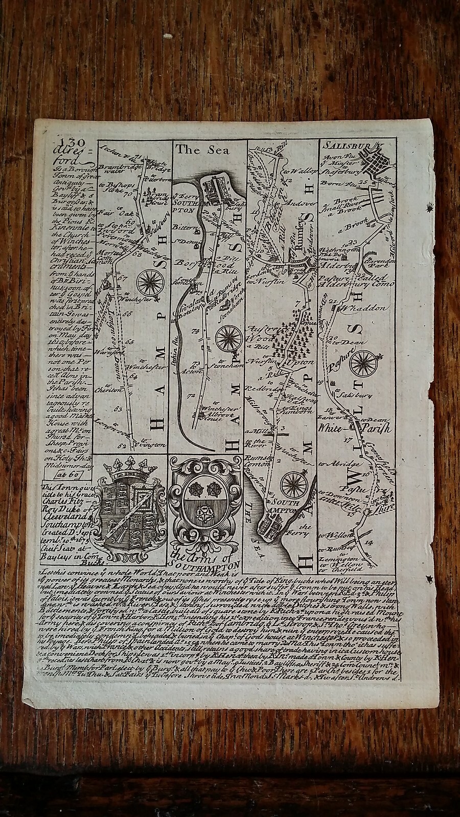 1724 ANTIQUE ROAD MAP OWEN & BOWEN – SOUTHAMPTON SALISBURY FARNHAM ALTON BAGSHOT