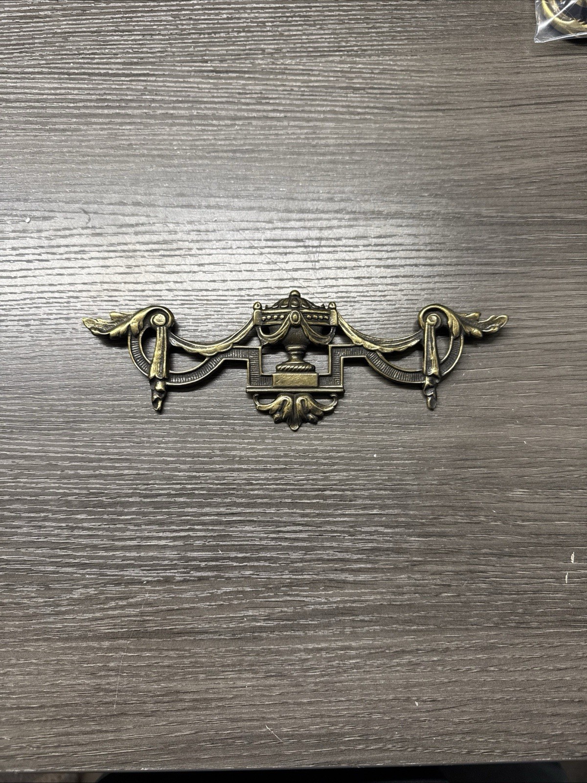 1 Antique Brass Pediment, French Ornament, Ormolu Ornate Cabinet Decoration (34)