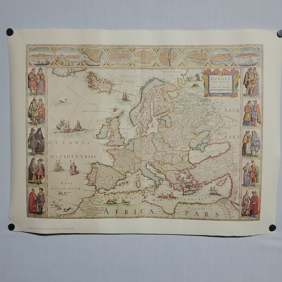 Hammond Prints Europe 16th Century World Map Lithograph Vintage