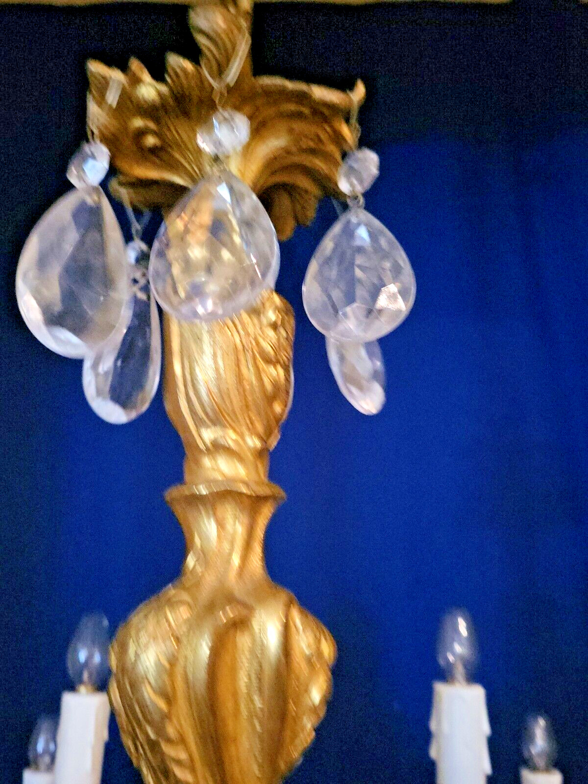 Antique Bronze Brass Ormolu Rococo Gold Gilt 12 Lite Crystal Chandelier Vintage