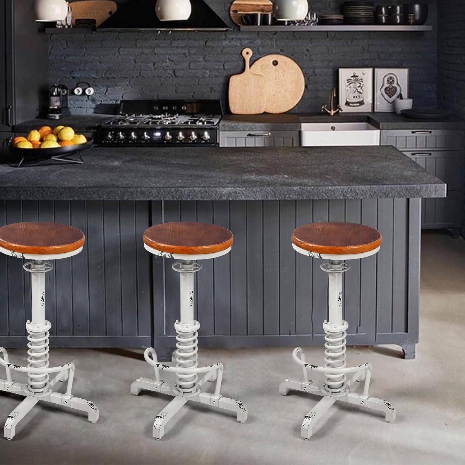 Vintage Steampunk Adjustable Bar Stool – Industrial Metal & Wood Design