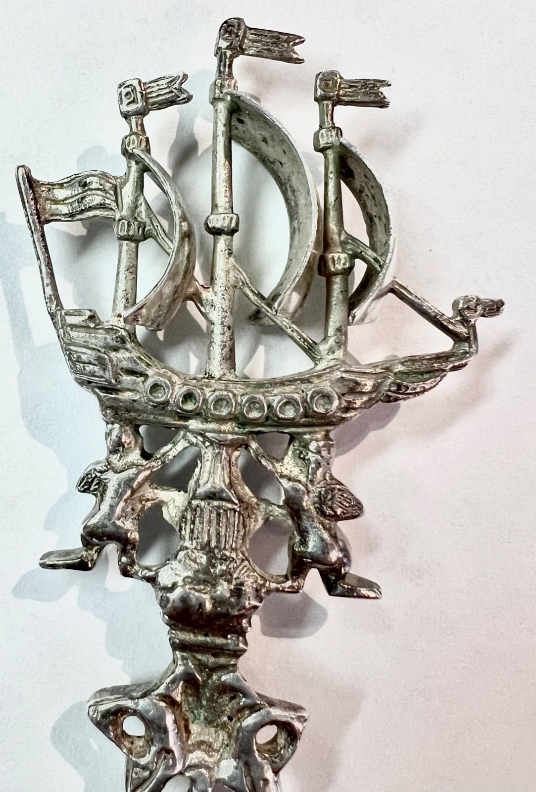 Pair Dutch silver figural handle Flying Dutchman Fluyt cargo ship pastry forks