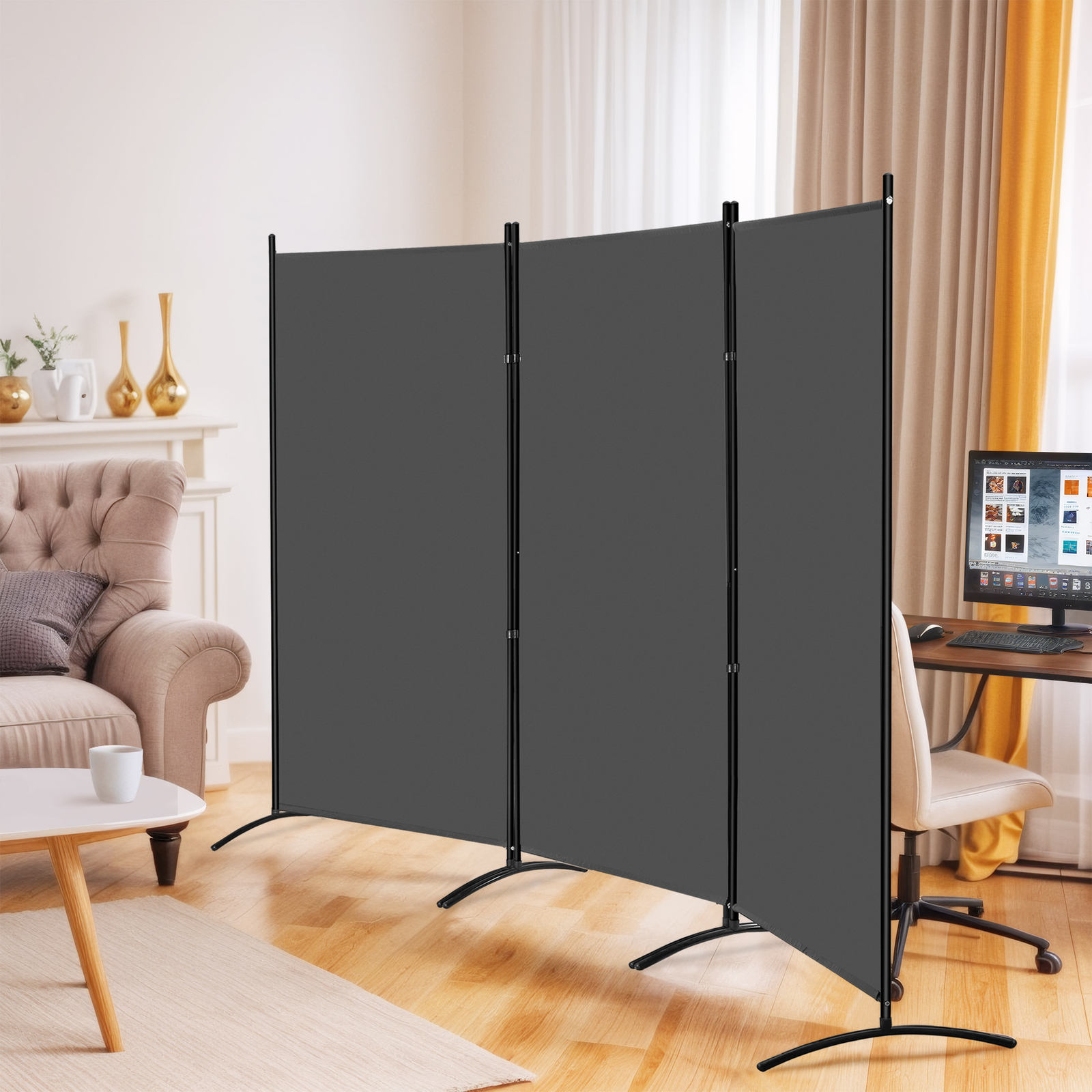 3 Panel Folding Partition Privacy Screens Freestanding Fabric Room Panel 2 Color