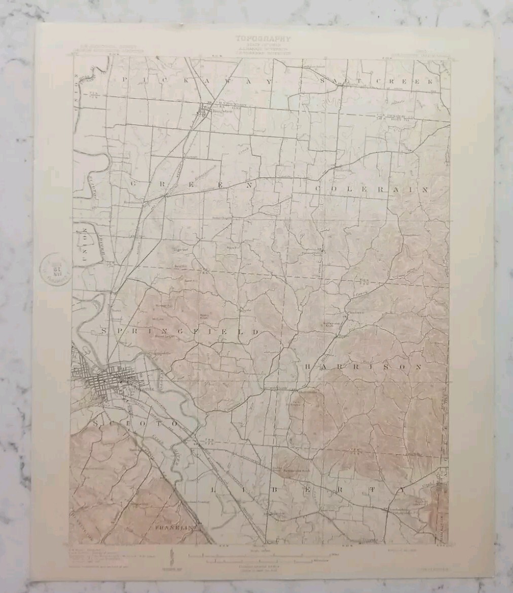ORIGINAL CHILLICOTHE OHIO GEOLOGICAL SURVEY TOPO MAP TOPOGRAPHICAL 1908
