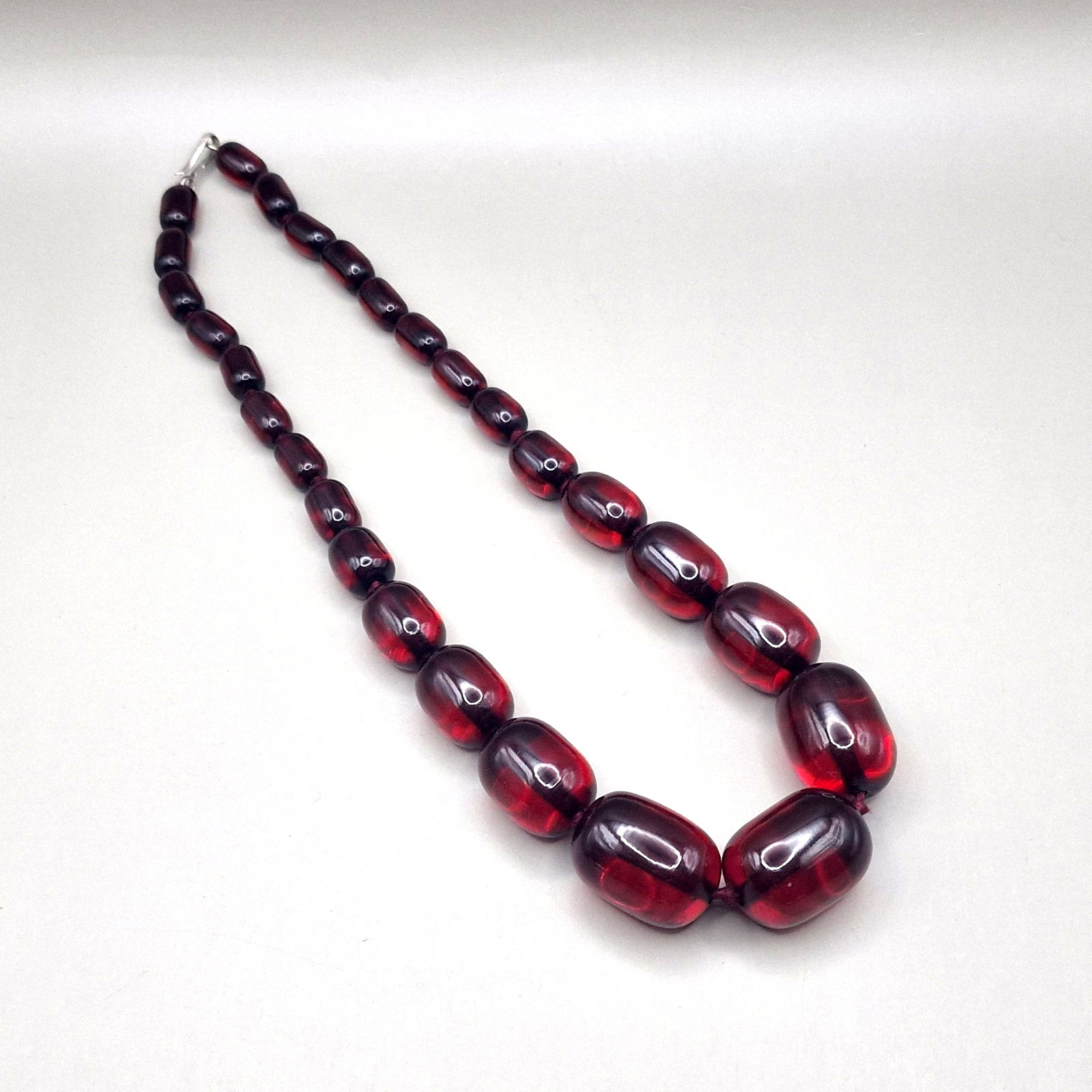 Art Deco Cherry Amber Bakelite Necklace With Silver Clasp