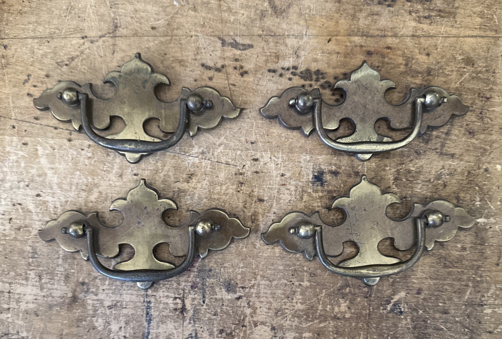 4 (13)Antique Hardware Brass Colonial Chippendale Vintage Bail drawer pulls 2.5”