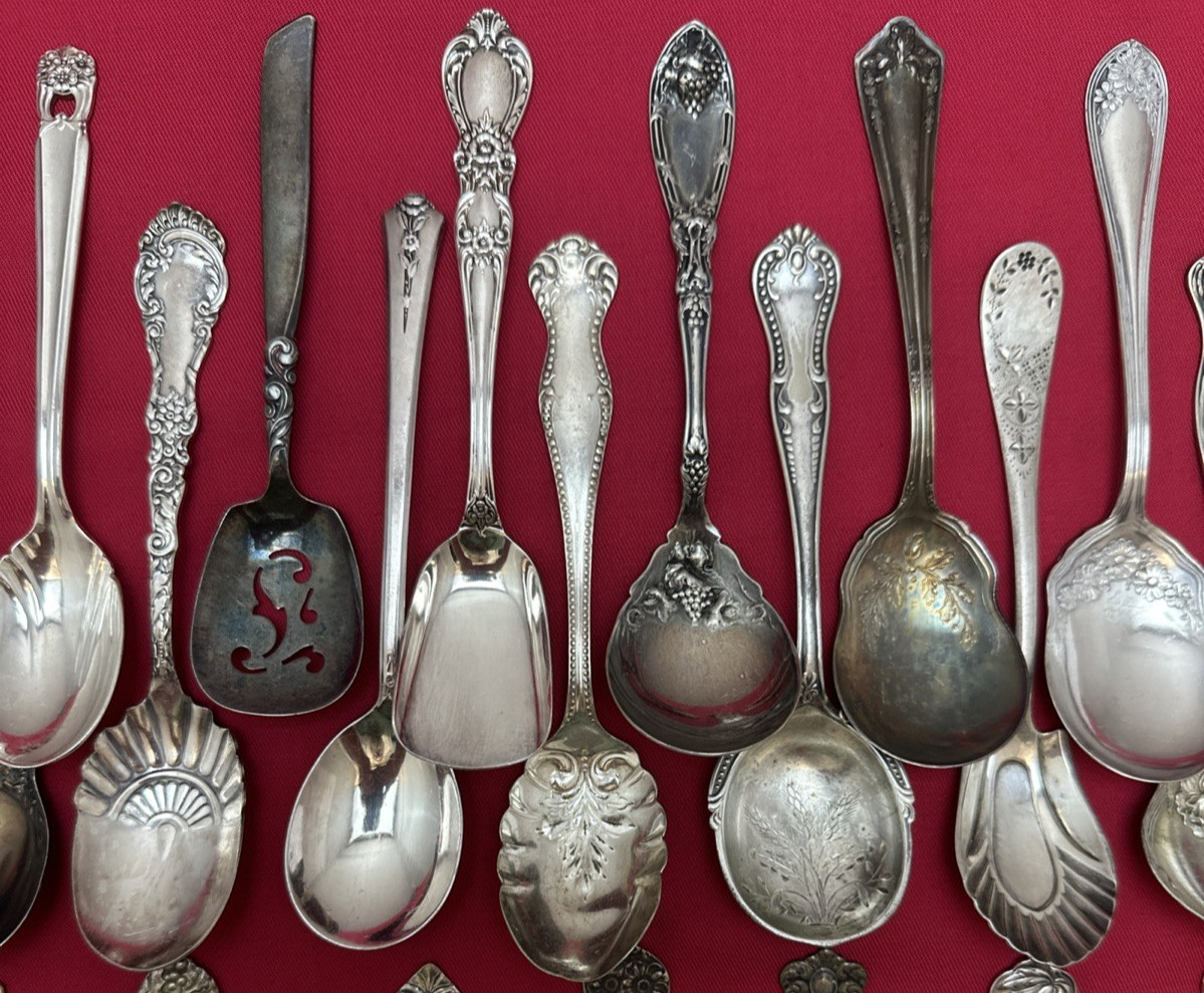 30 Pc Antique to Vintage Mix Silverplated SUGAR SPOONS SHELLS SHOVELS & SIFTERS