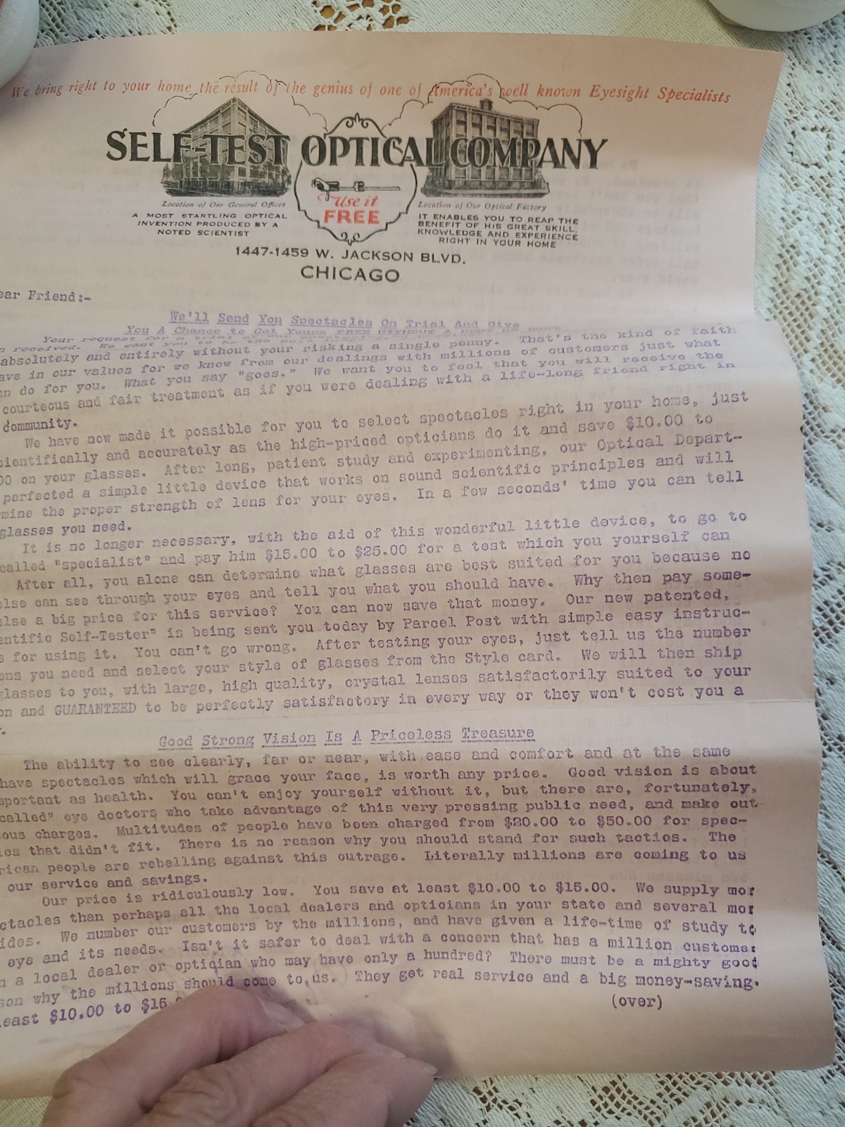 Antique Home Optometry Tool Self-Test Optical Co. 1928 Plus Literature Rare