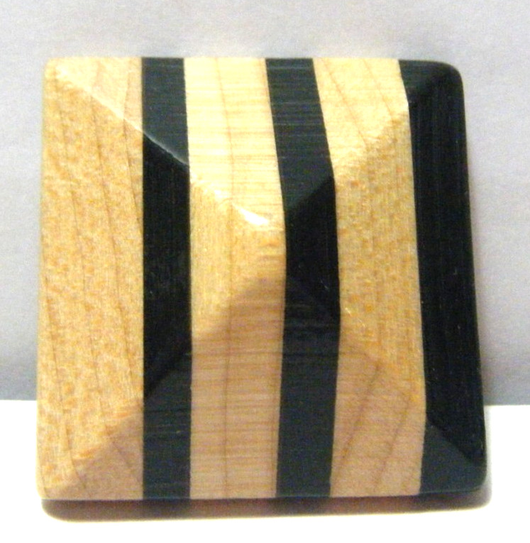 Vtg button large wooden square pyramidal shape Marquetry ART inlay metal shank