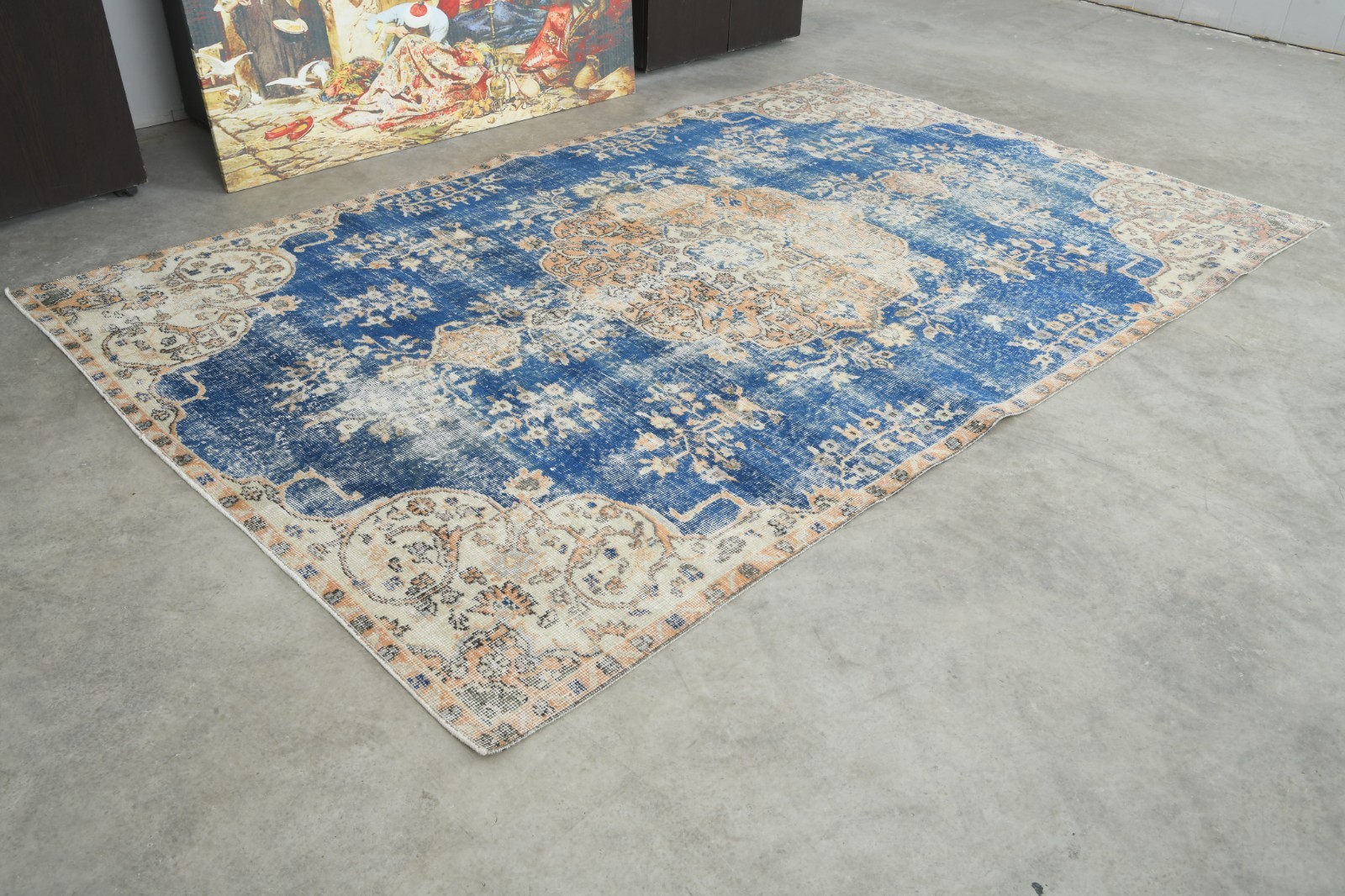 5×8 area rug, handmade faded vintage turkish rug neutral oushak wool carpet,659