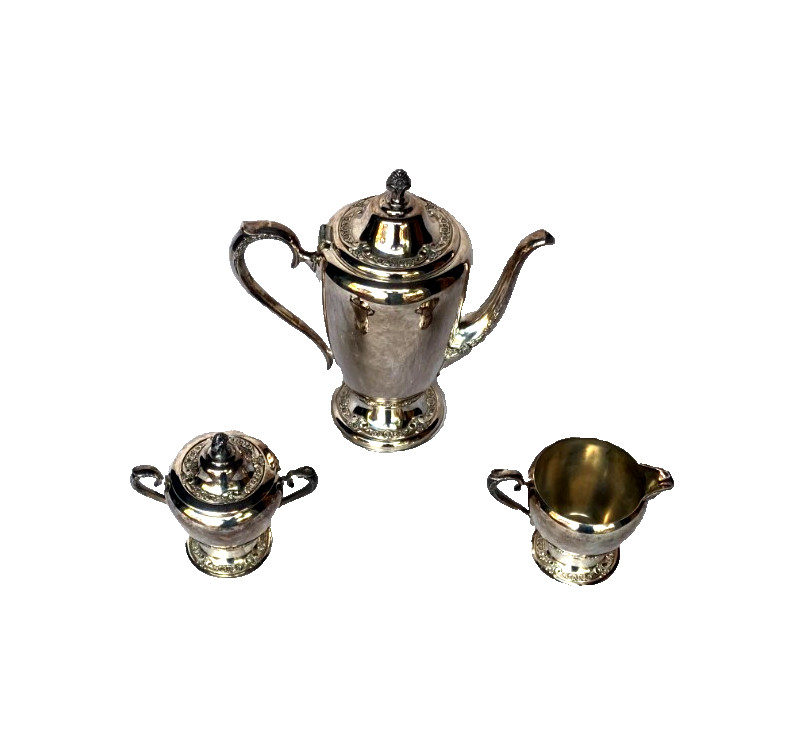 VTG Rogers & Bro Silver Plate Coffee Tea Pot 2301 Sugar Bowl 2303 Creamer 2304