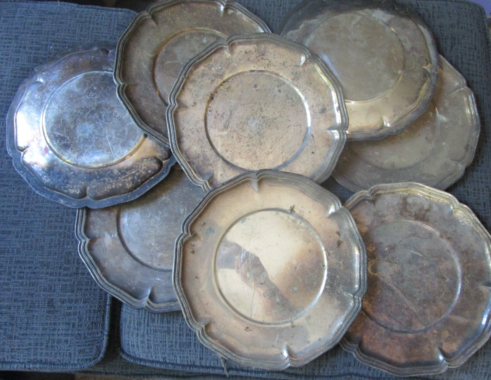 9 Pounds 14 oz Silverplate Plates (8) Marked on back Alpaca SCRAP or NOT