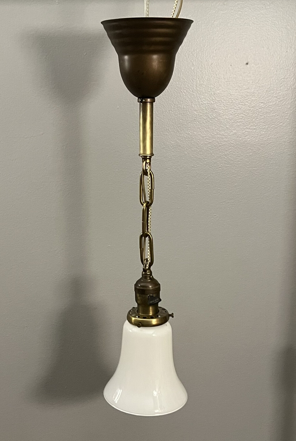 Brass Pendant Light Fixture With Milk White Shade Rewired 26H