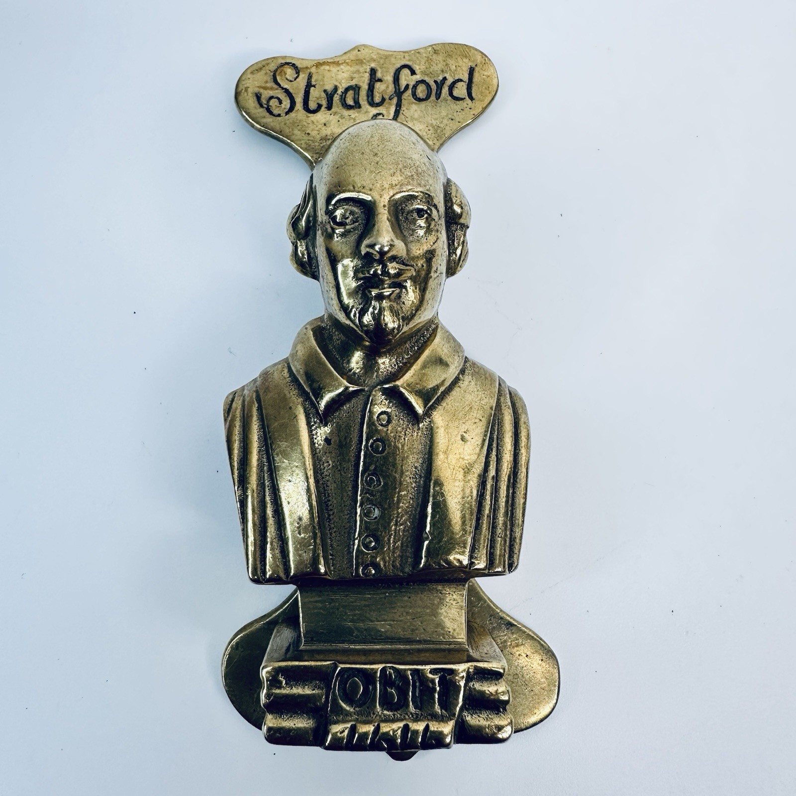 Vintage Solid Brass William Shakespeare Stratford Door Knocker OBIT 1616