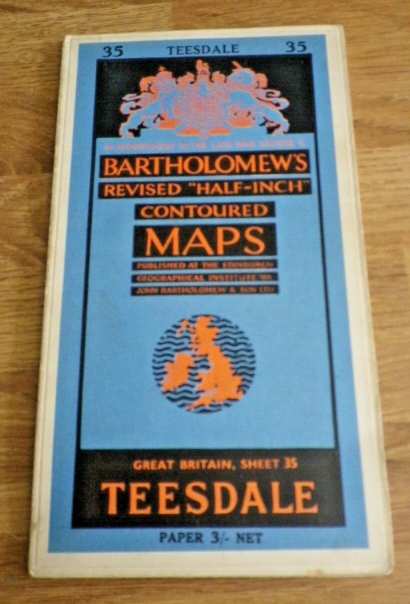 Vintage Bartholomew’s half-inch contoured paper map No.35 TEESDALE