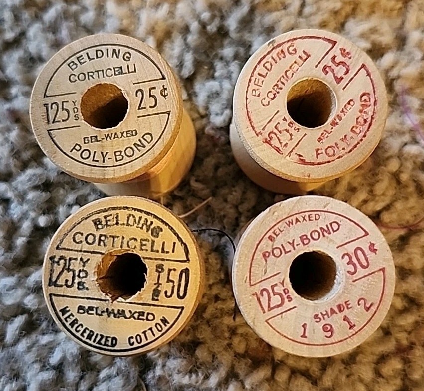 Belding Corticelli Vintage Wood Spool Thread Lot Of 4 MercerizedCotton Poly-Bond
