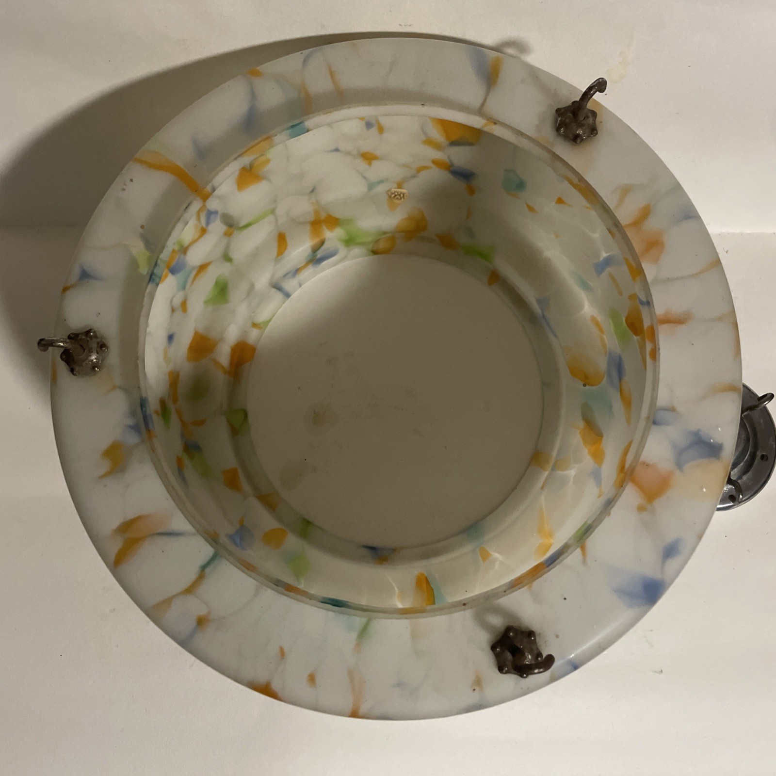 Art Deco 1930s Glass Ceiling Plaffonier Flycatcher Bowl Pendant Shade & Rose