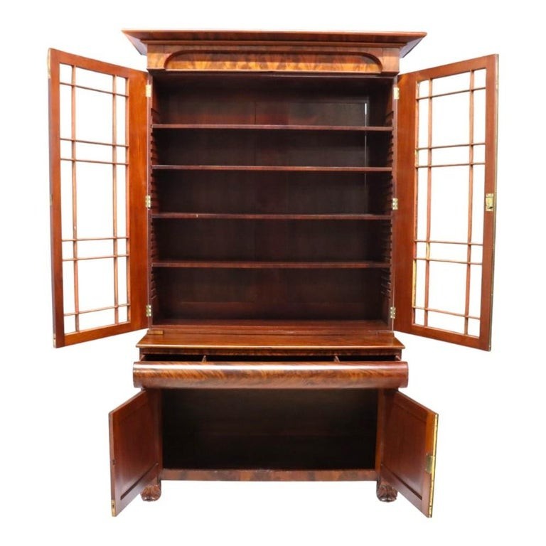 Classical American Empire Step Back Cupboard With Mullioned Doors c1840